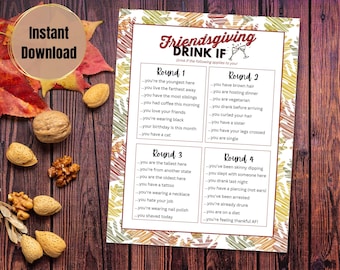 Friendsgiving Drink If Game, druckbares Trinkspiel, Thanksgiving Party
