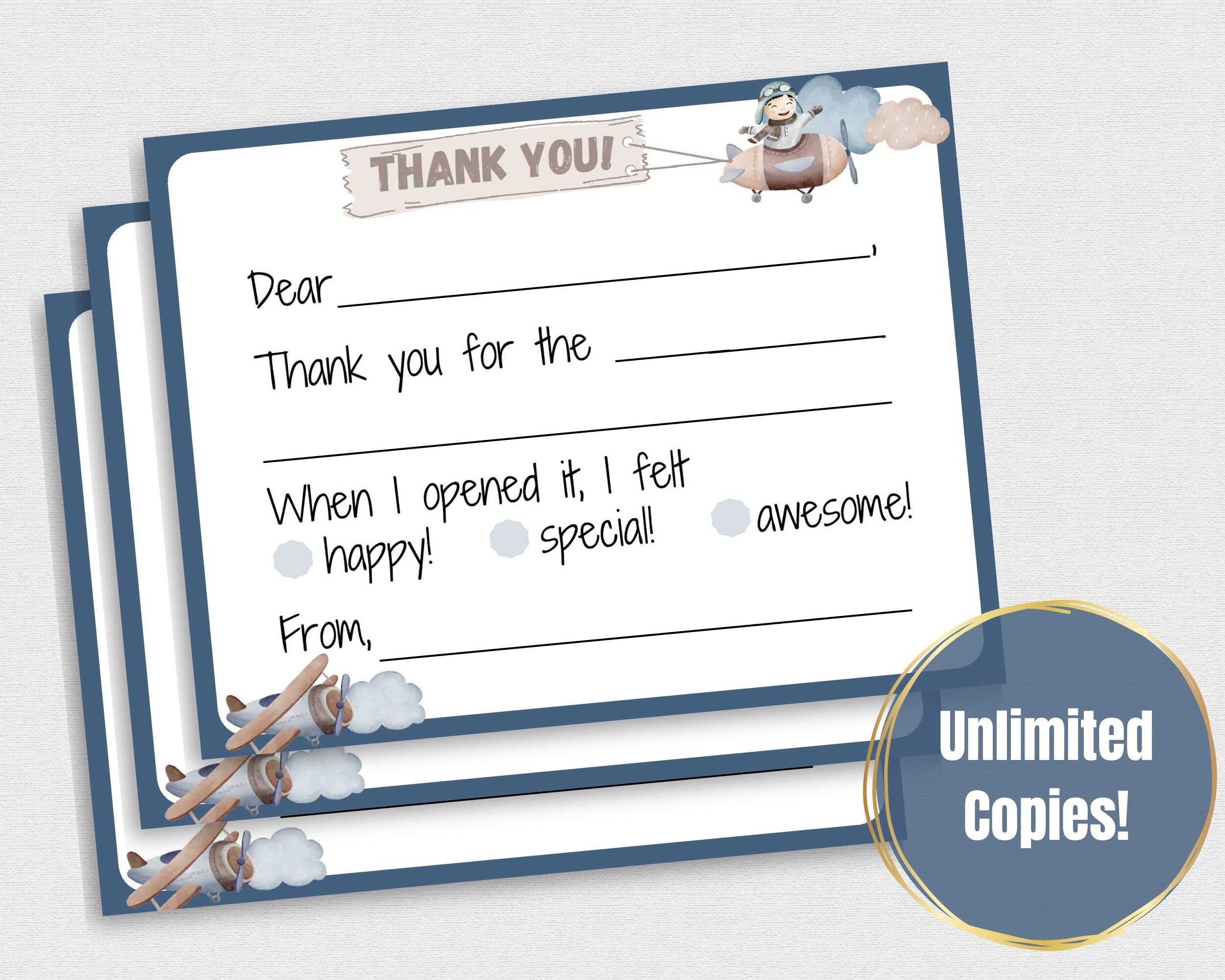 Printable - Fill in the Blank Thank You Card, Kids Thank You Card - Etsy