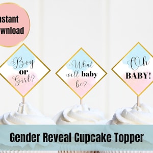 Gender Reveal Cupcake Topper, Printable Cupcake Toppers