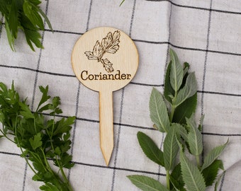 Herb tag CORIANDER laser cut plywood kitchen decor garden stakes ecofriendly plant marker sign label