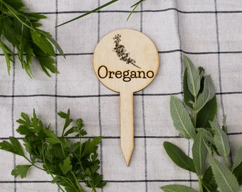 Herb tag OREGANO laser cut plywood kitchen decor garden stakes ecofriendly plant marker sign label