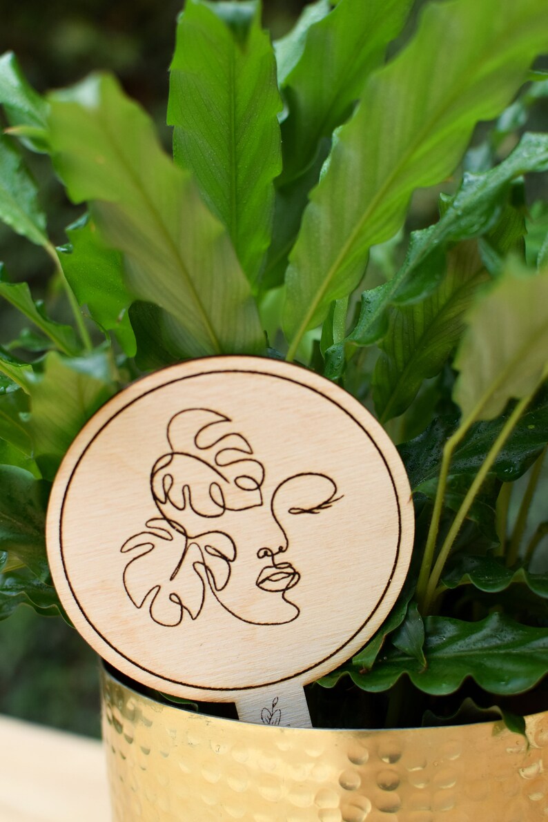 Plywood plant tag label decor stake ecofriendly pot marker sign face modern plant lover image 2