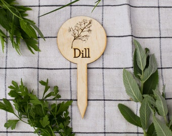 Herb tag DILL laser cut plywood kitchen decor garden stakes ecofriendly plant marker sign label