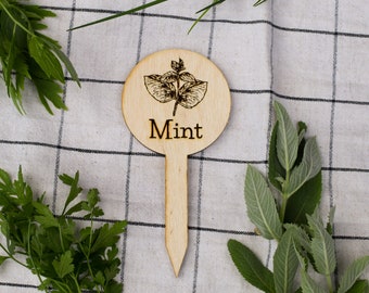 Herb tag MINT laser cut plywood kitchen decor garden stakes ecofriendly plant marker sign label