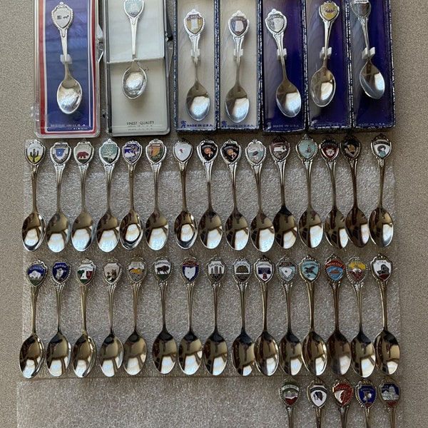 Vintage State Spoons, 1970s State Spoons, Vintage Collectible State Spoons, 1970s Collectible State Spoons, Vintage State Spoon Memorabilia