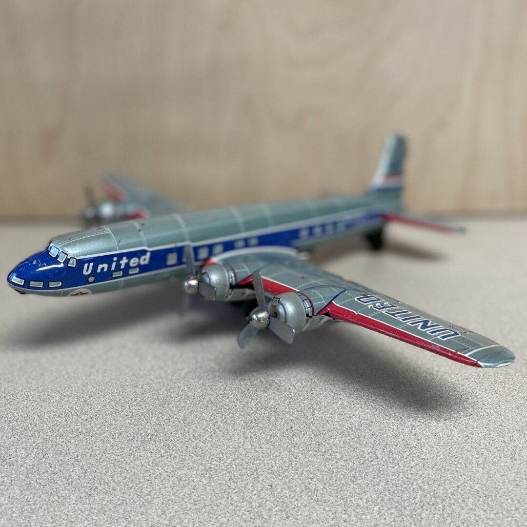Linemar Tin Toy United Airlines Mainliner Stratocruiser, Vintage United