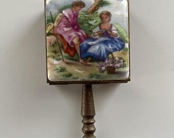 Vintage Brass Pill Box with Porcelain Top