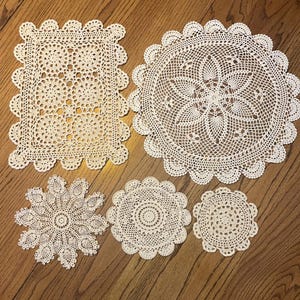 Vintage Hand Crocheted Cotton Doilies, Hand Crocheted Cotton Doilies, Handcrafted Doilies