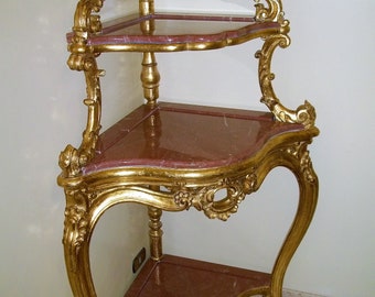 ancient étagère 700 era restored in gold leaf and with precious marbles