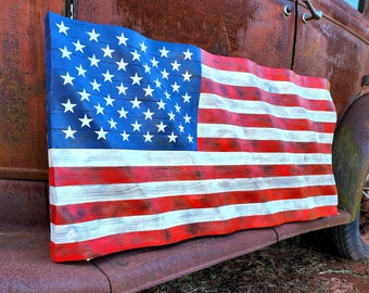 Waving American Flag: Military Wood Wall Art (40x23in)