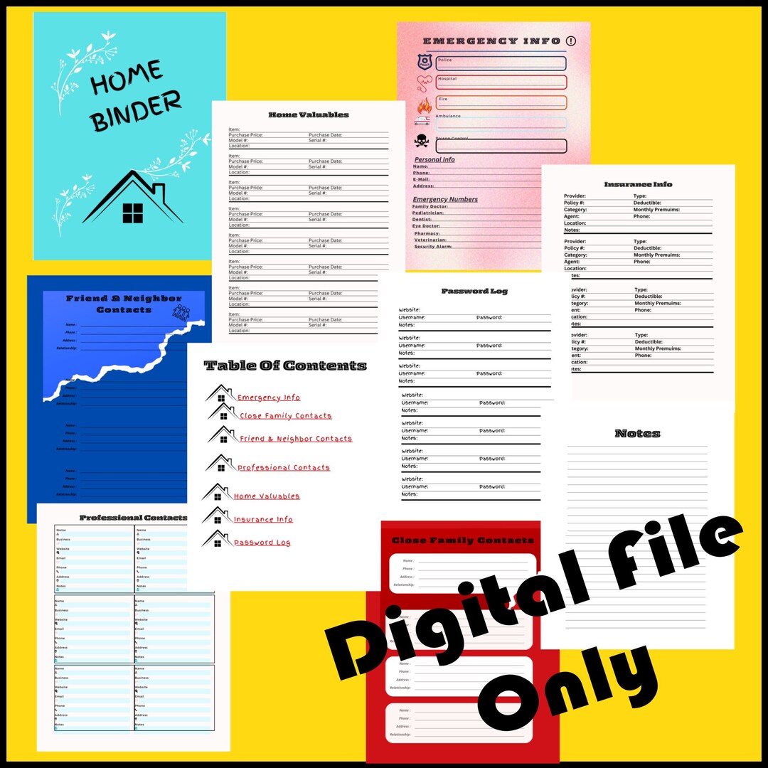 Home Binder Printable Pages Important Information - Etsy