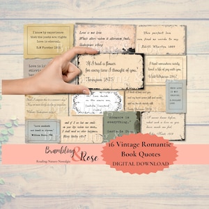 Romantische Buchzitate, Druckbare Literaturzitate, Liebeszitate, Journalzitate, Junk-Journalzubehör, Scrapbook Ephemera, Poesie, Klassiker