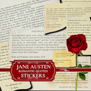 Adesivi con citazioni romantiche del libro di Jane Austen, Adesivi di carta strappata, Effimere letterarie, Lettere d'amore, Diario di spazzatura vintage, Collage, Regalo libresco
