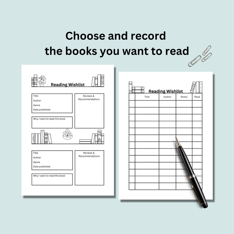 Reading Planner Printable, Reading Log, Book Wishlist, Book Review ...