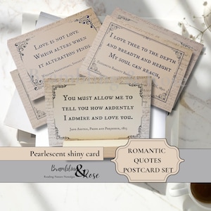 Postkartenset Romantische Zitate, Literarische Autoren, Hochzeitspostkarten, Buchklub Geschenk, Valentinstag, Liebeszitate, Bücherwurm Dekor, Perlmutt Karte