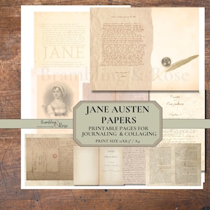 Kit de diario basura de Jane Austen, páginas de álbum de recortes de Orgullo y prejuicio, papeles románticos de la época de la Regencia, hojas digitales vintage, cartas antiguas, diario