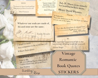 Romantic literary quote stickers - Author signatures & pen names - Literature stickers for journal - Love affirmations - Classic authors