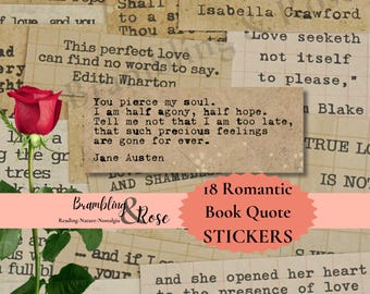 Romantic book quotes stickers, Literature stickers, Quote stickers, Stickers for journal, Book lover gift, Love quotes, Poetry, Scrapbook