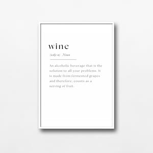 Printable Wine Wall Art, Digital File, Wine Poster, Drink Poster, Wine Lovers Gift, Gift For Her, Kitchen Art, Dictionary Definition Art