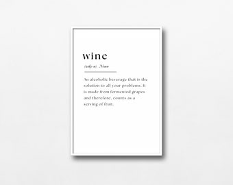 Impresión artística "Definición del vino", decoración de pared para cocina (archivo digital)