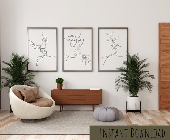 Minimalist Line Art Print Set, Abstract Faces (Digital Download)