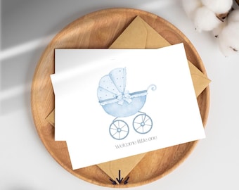 Baby Blue Carriage Baby Shower Card, Printable Gender Reveal It’s a Boy Gift Card (Digital Download) Last minute Cards