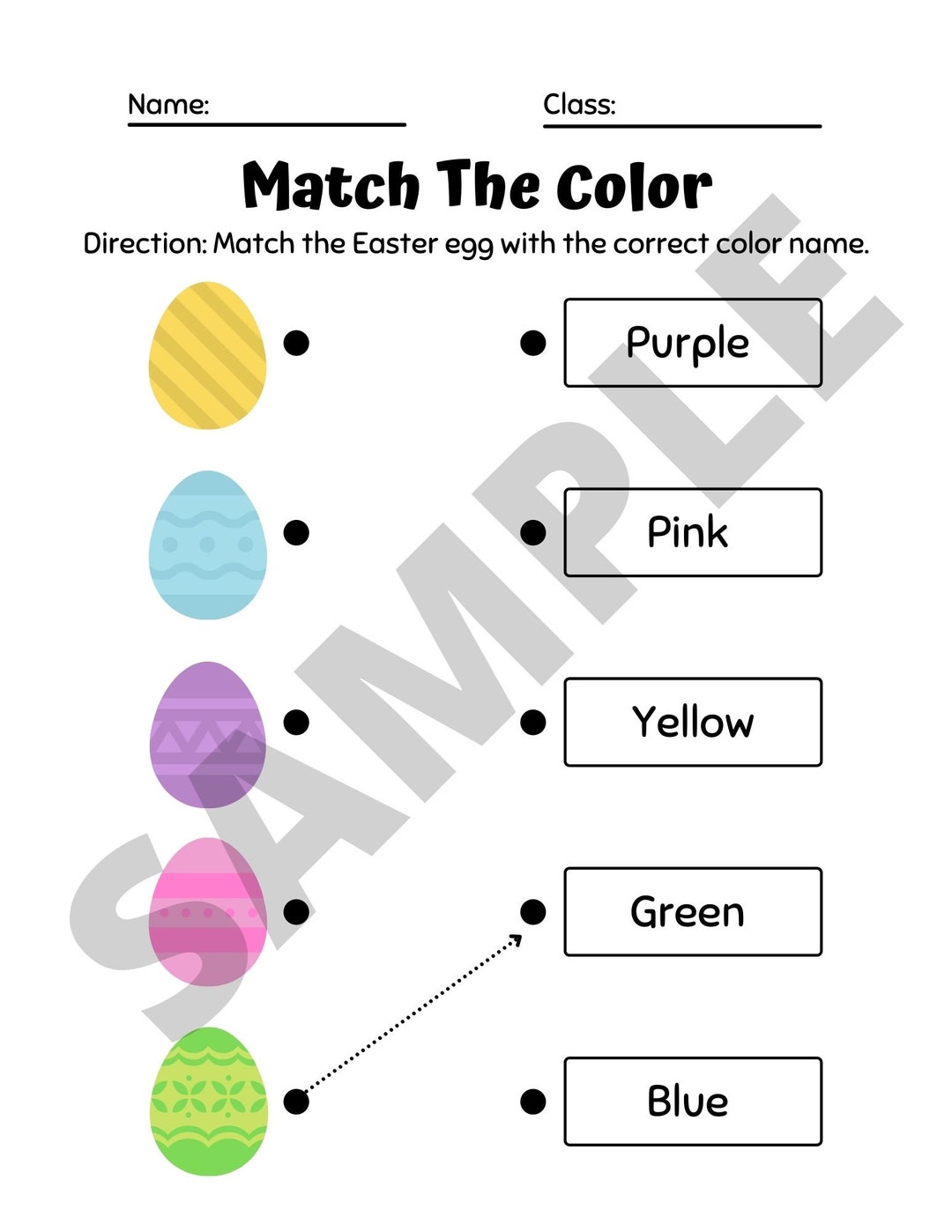 Easter Egg Color Matching Worksheet Etsy