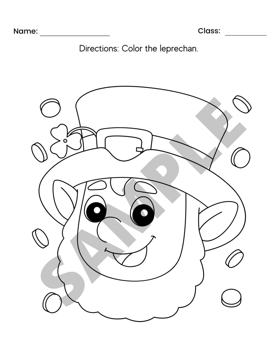 Leprechan Coloring Sheet Digital File Coloring Page Instant Etsy