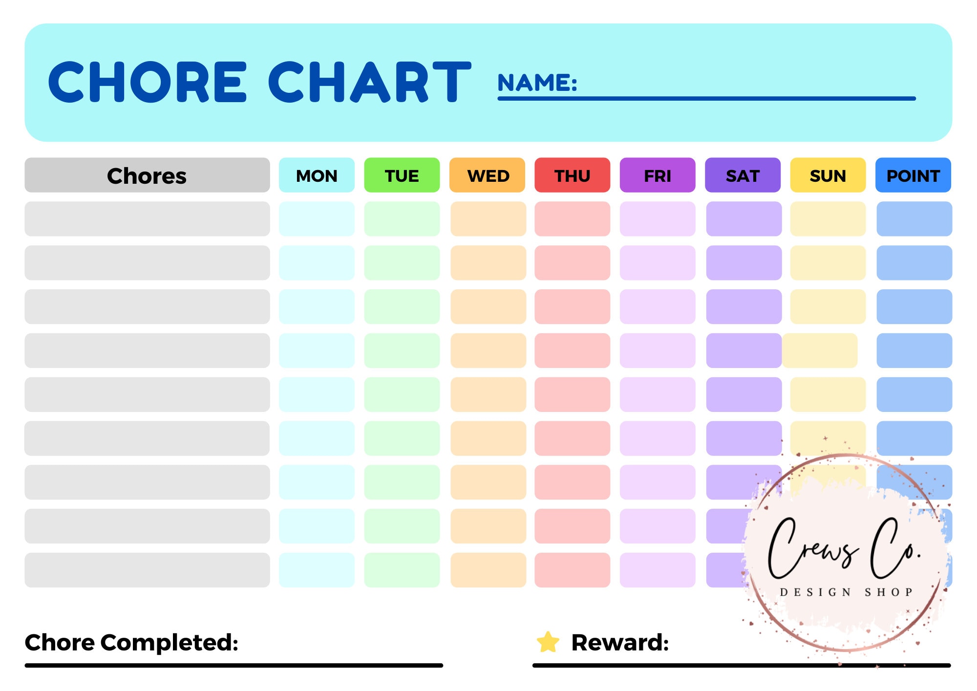 Chore Chart Template, Digital Download, Chore Chart for Kids - Etsy