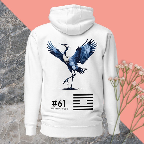 Unique hoodie crane print hoodie asian clothing extravagant hoodie chinese hoodie taoism bagua hoodie