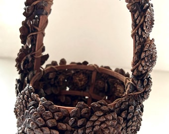 Vintage Pine cone basket.  Hand made.