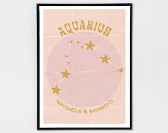 Aquarius Zodiac Constellation Poster Art Print Pink