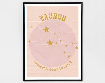 Taurus Zodiac Constellation Poster Art Print Pink