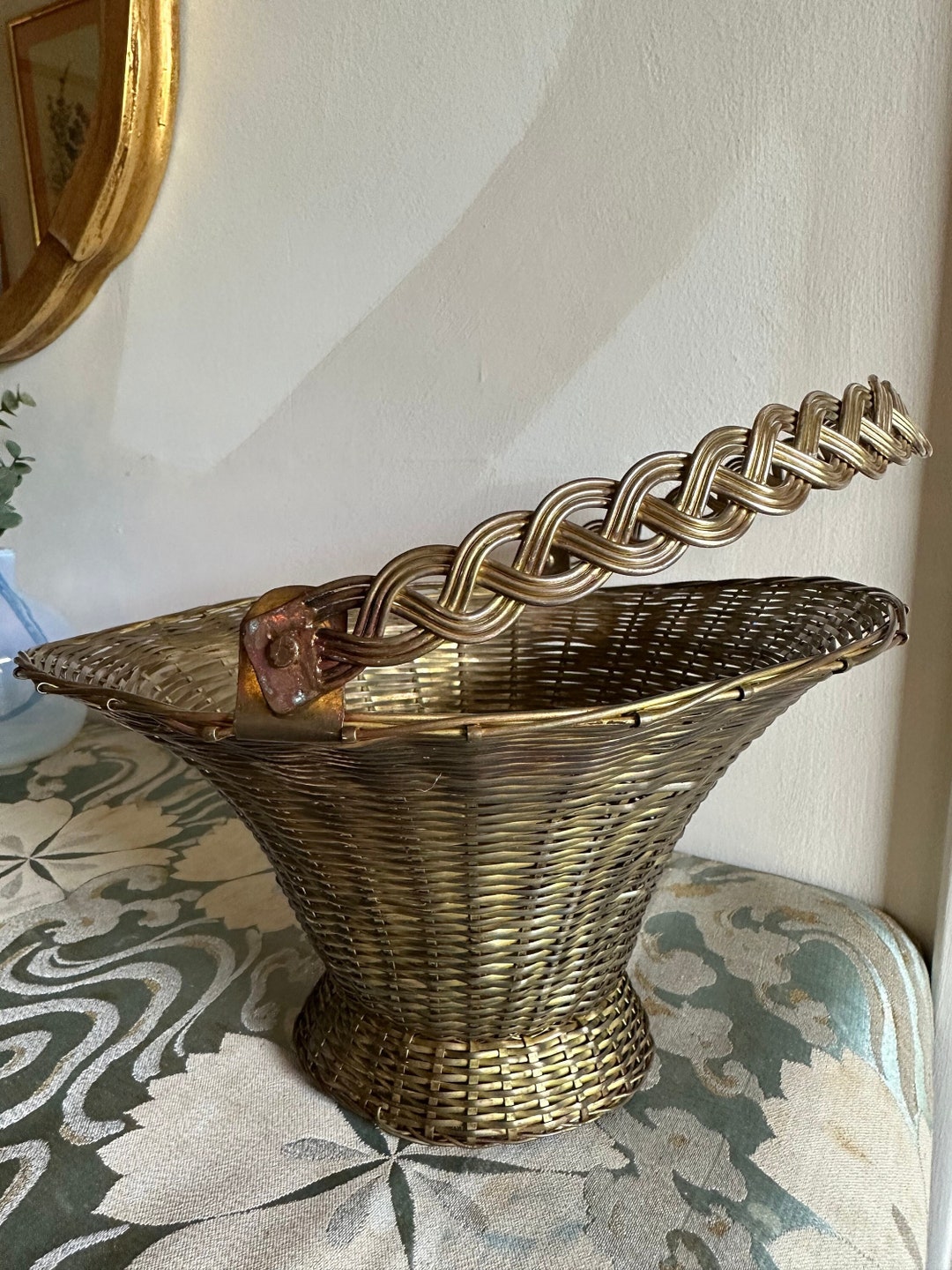 Vintage Brass Woven Basket Etsy