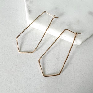 Geometric drop gold filled earrings, 14k gold filled wire earrings, hoop earrings, minimalist earrings