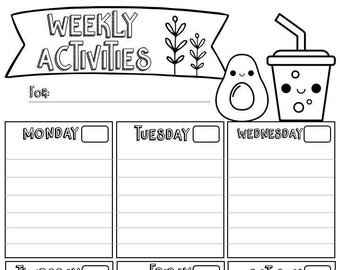 CUTE FOOD Printable Weekly Activities Chart