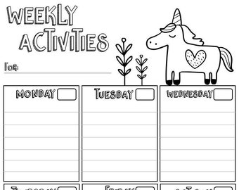CUTE UNICORN Printable Weekly Activity Chart