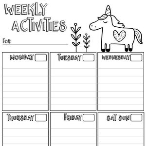 CUTE UNICORN Printable Weekly Activity Chart