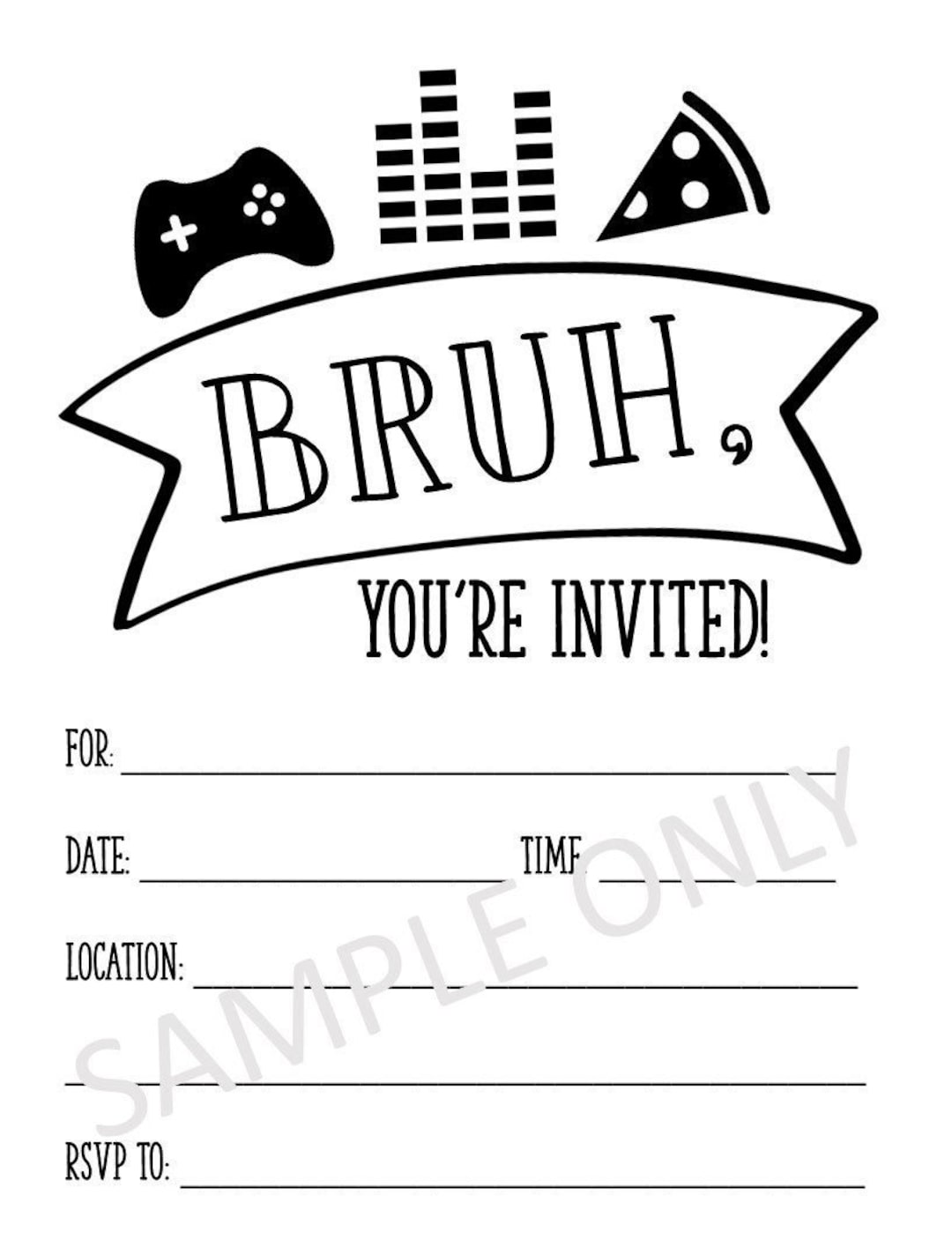 minimal black fill-in birthday invitation for teenage boys