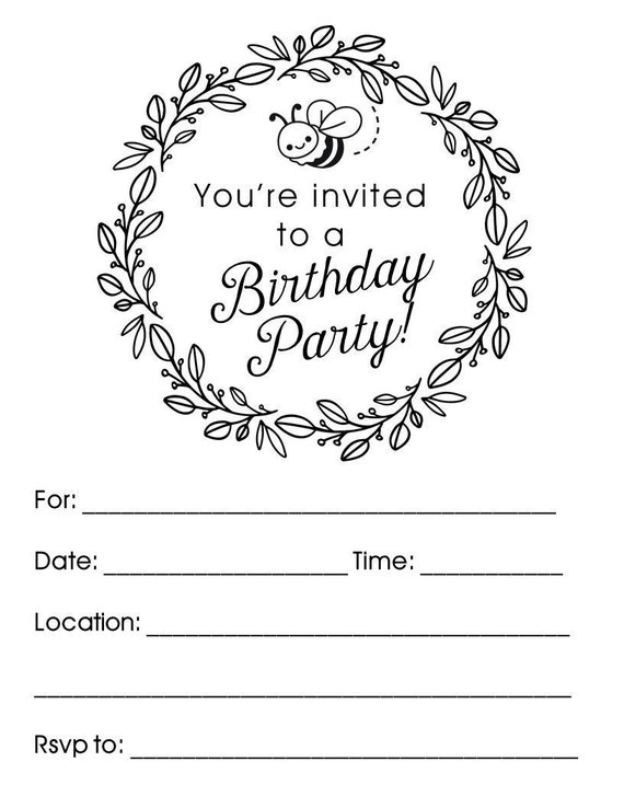 INSTANT DOWNLOAD Printable Fill-in Birthday Invitation Bee Party