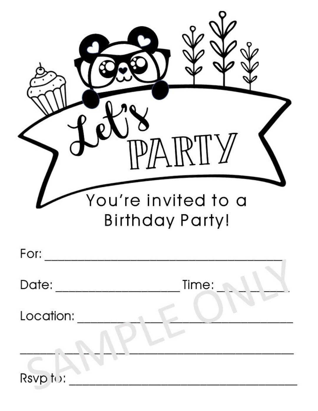 INSTANT DOWNLOAD Printable Fill-in Birthday Invitation Panda Let's Party - Etsy