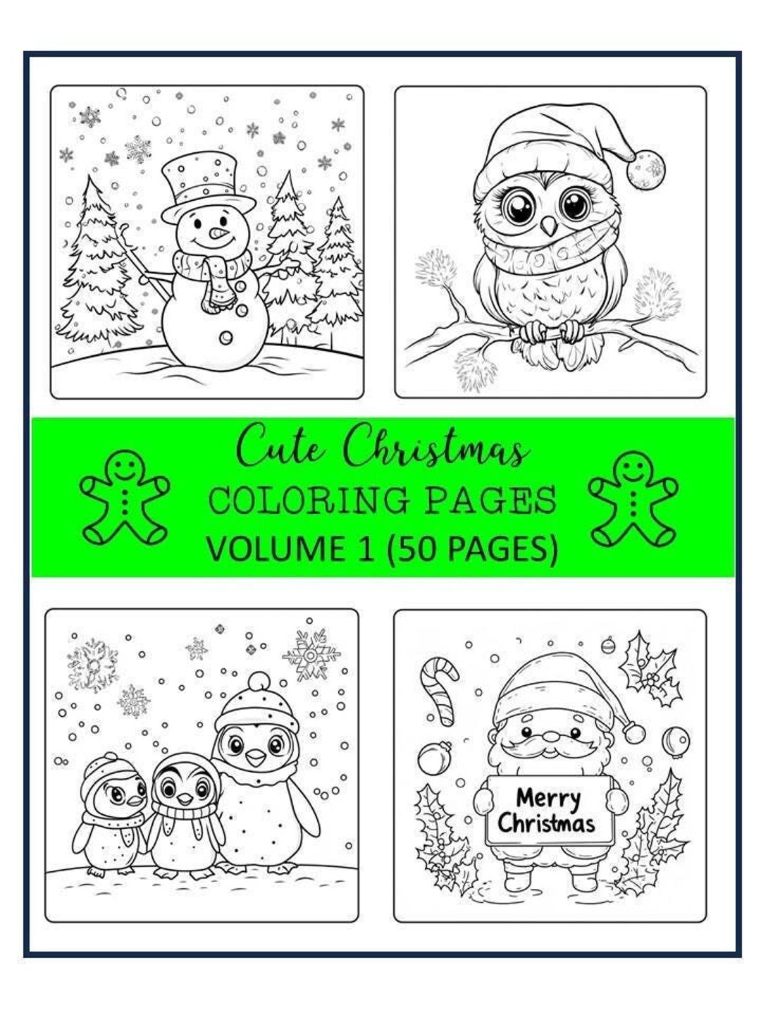 Printable CUTE CHRISTMAS Coloring Pages VOL1 50 Pages Included Adult