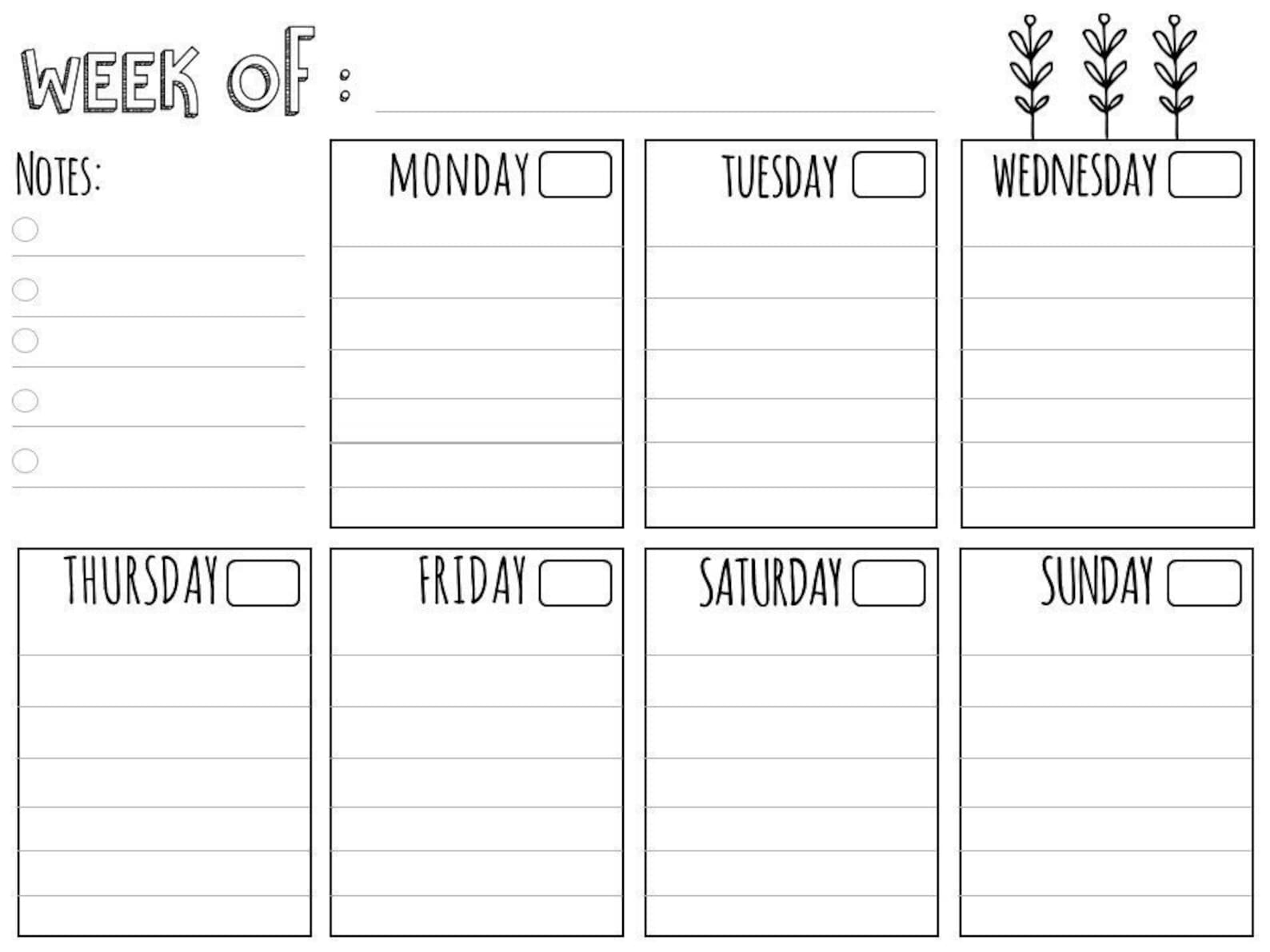 Printable weekly planner sheet printable calendar etsy