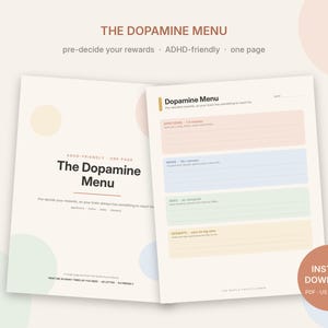 Menu della dopamina stampabile, pianificatore di ricompense per ADHD, aiuto per disfunzioni esecutive (download PDF)