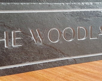 Quality deep engraved slate house sign with your name or number of house