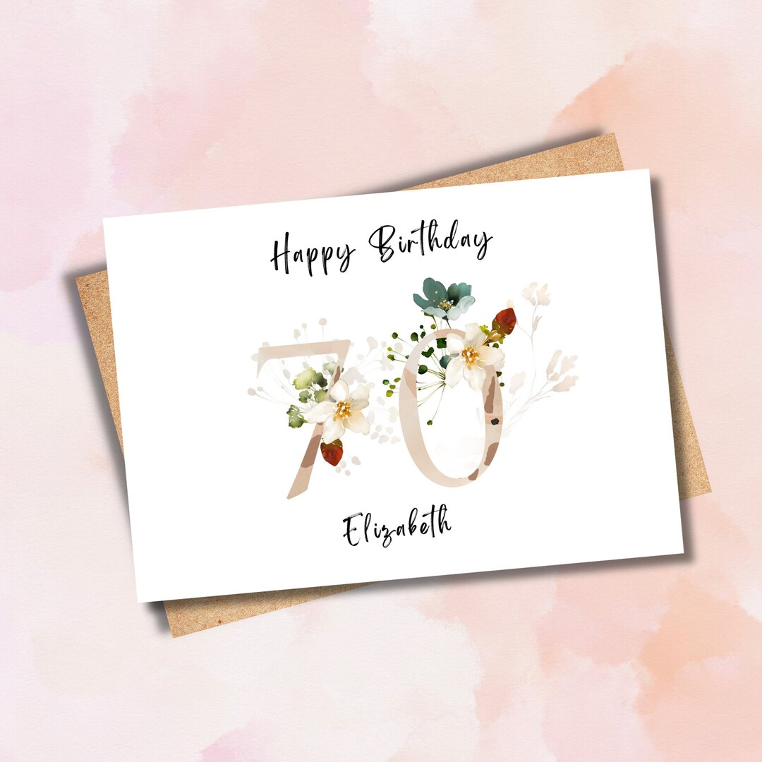 Personalised 70th Birthday Card, A5. Floral Seventieth Birthday Card ...