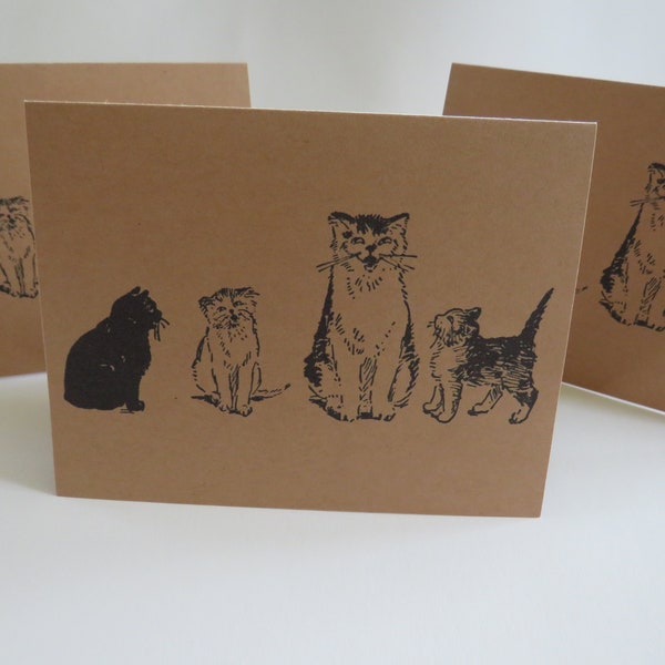 Kitty cat notecards, set of 8 A2 vintage prints on kraft or ivory card stock with matching envelope. Your choice..