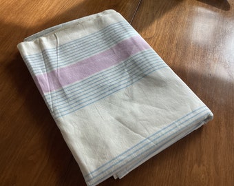 Vintage linen tablecloth, unused. Still new.  Blue and lavender stripe.