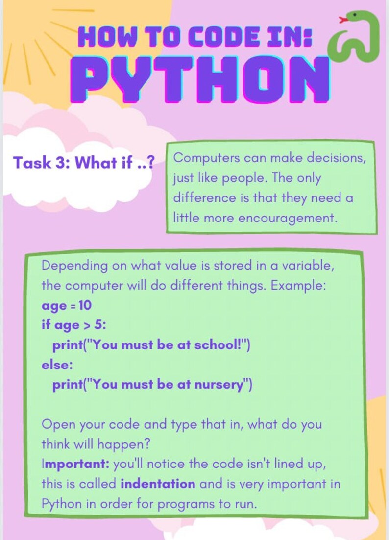 Python Kids Coding Worksheet / Tasksheet - Etsy