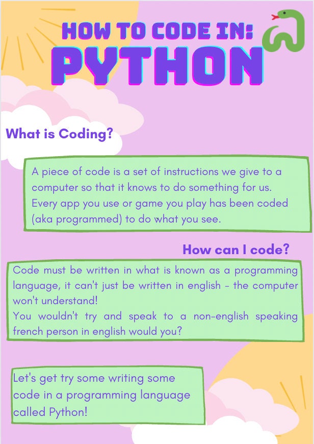 Python Kid’s Coding Worksheet / Tasksheet - Etsy